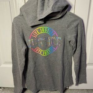 Girls Justice grey and rainbow hoodie.
